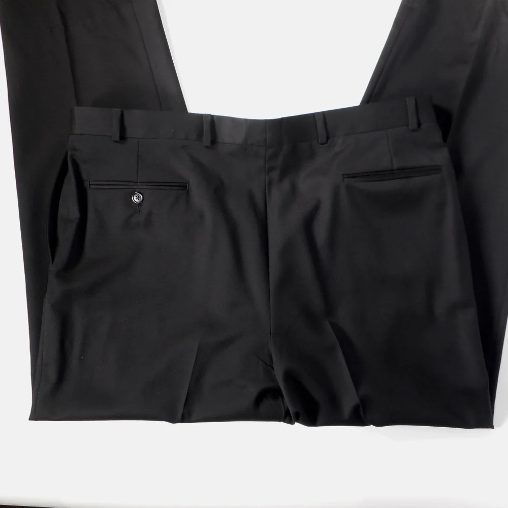 Calvin Klein Mens 43R Solid Black Suit 3 Button 100% Wool 40x30 Pant Flat XLNT